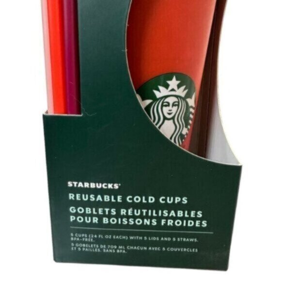 NWT Starbucks | 5 - Pack Glitter Christmas Reusable Cold Cups with Lids & Straws - Picture 2 of 8